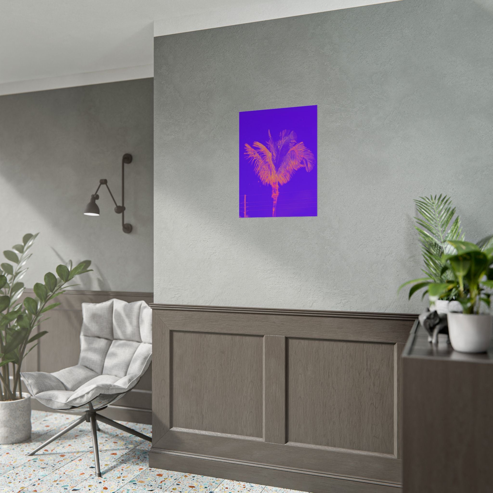 Tropical Palm Poster — Neon Purple & Orange Retro Wall Art