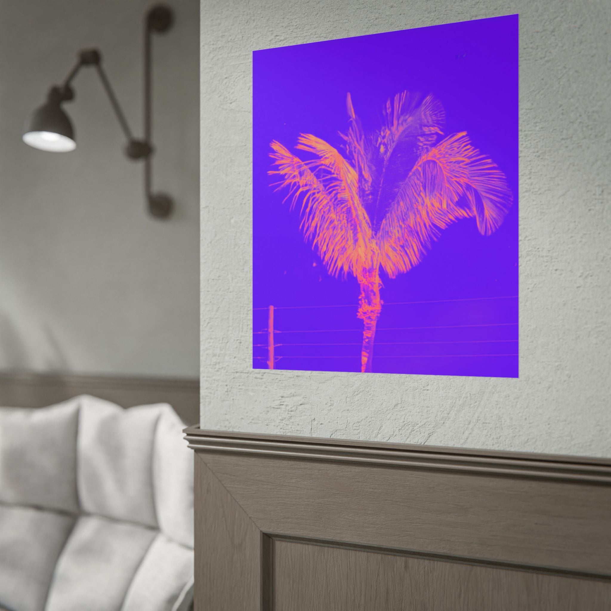 Tropical Palm Poster — Neon Purple & Orange Retro Wall Art